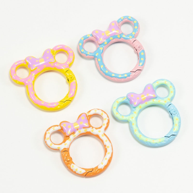 38*35mm Painted Color Spring Buckle Mickey Open Ring Hand Painted Spring Ring Keychain DIY Accessories Alloy Connecting Ring