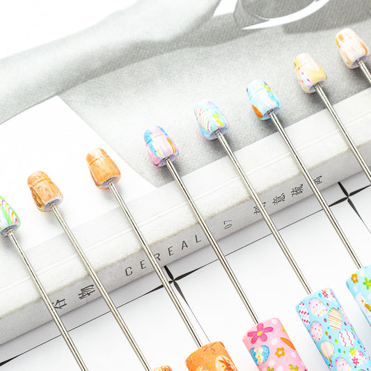 DIY plastic bead pen creative Easter rabbit ballpoint pen spot wholesale multi-color printing spinning bead pen