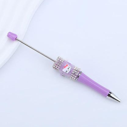 New KT cat litter sugar string bead pen DIY handmade cute fantasy cartoon cat cute jingle cat beaded ballpoint pen