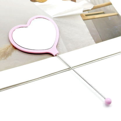New DIY beaded mirror, love shape handheld makeup mirror, carry single-sided love handle mirror with you in stock