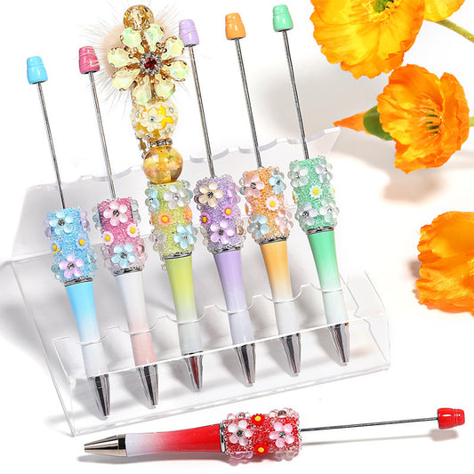 Heavy industry DIY three-dimensional flower gypsy coarse sugar pattern multi-color beaded rotating ballpoint pen
