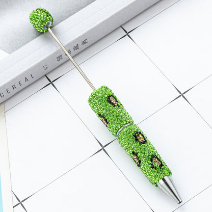 New DIY leopard print bead pen handmade diamond-set beaded ballpoint pen multi-color plastic bead pen wholesale