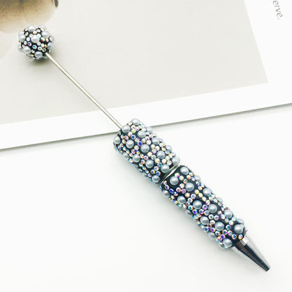 Cross-border heavy industry full of pearl bead pens, creative gradual change wearing beads DIY ballpoint pen gifts Colorful pearl pens