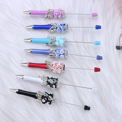 DIY flower pendant bead pen, handmade rose heavy industry ballpoint pen, puzzle bead cute grain gift spot wholesale