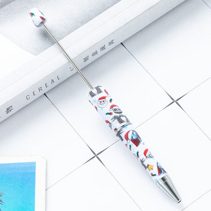 Cross-border new DIY plastic bead pen Christmas Halloween beaded ballpoint pen spot wholesale printing bead pen