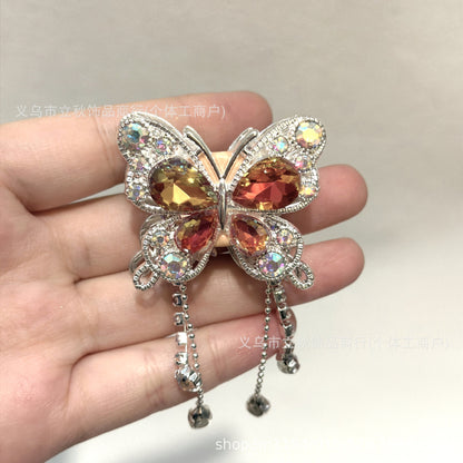 Heavy Industry Soft Pottery Three-dimensional Advanced Sense Butterfly Crystal Tassel Beads Wear Pen Loose Beads Handmade Mobile Phone Chain Accessories DIY