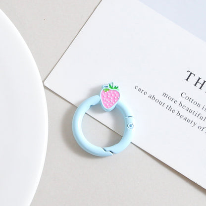 27mm Strawberry Keychain Round with Strawberry Pattern Color Paint Spring Buckle DIY Jewelry Accessories Keychain Connecting Ring