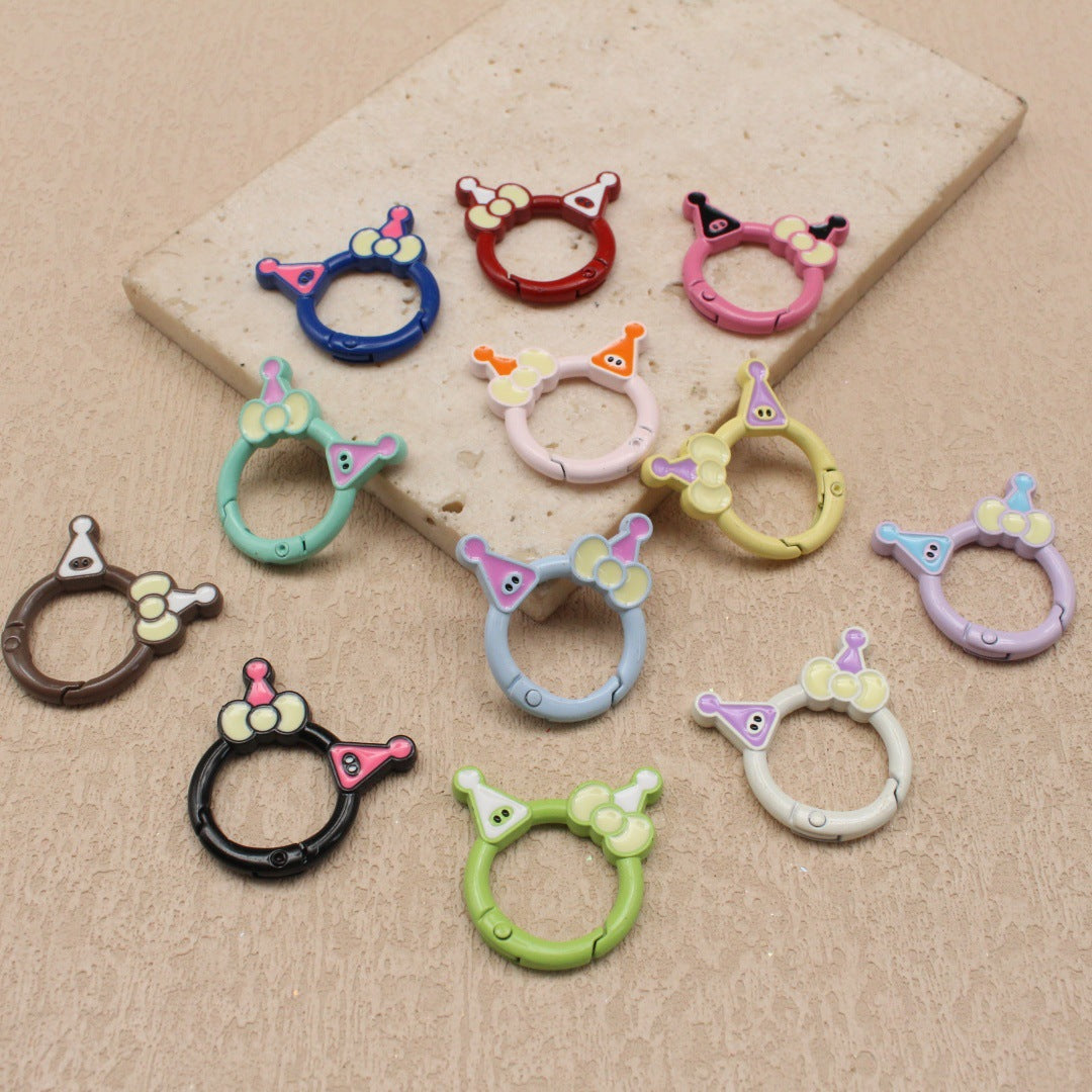 Random Mixed Color New Drip Kulomie Spring Buckle Bow Keychain DIY Accessories Alloy Open Connecting Ring