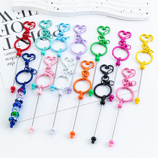 New DIY beaded love keychain pendant, small gift pendant, metal keychain, candy-colored keychain.