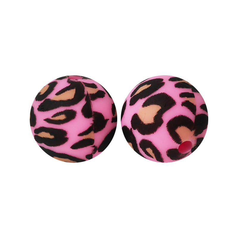 15mm Leopard Print Silicone Beads - Water Transfer Printed Daisy Round Beads for DIY Jewelry, Bead Pens, Loose Beads Wholesale #51-100