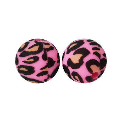 15mm Leopard Print Silicone Beads - Water Transfer Printed Daisy Round Beads for DIY Jewelry, Bead Pens, Loose Beads Wholesale #51-100