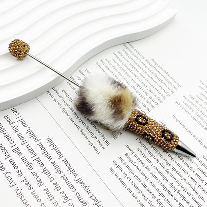New creative DIY pom-pom bead pen, leopard print full diamond bead ballpoint pen, color cute cartoon pen wholesale