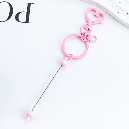 New DIY beaded love keychain pendant, small gift pendant, metal keychain, candy-colored keychain.