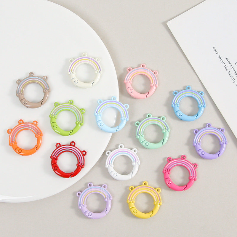 Creative Little Fresh Rainbow with Three Rings of Spring Buckle Jewelry Accessories Bag Buckle Keychain DIY Pendant Material Wholesale
