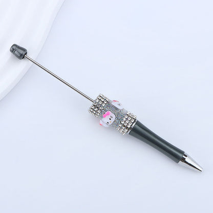 New KT cat litter sugar string bead pen DIY handmade cute fantasy cartoon cat cute jingle cat beaded ballpoint pen