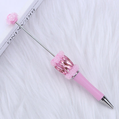 DIY flower mermaid bead pen pure handmade patch pen cap sticker rose mermaid bead pen, student gift pen