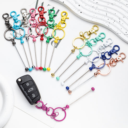 DIY beaded metal keychain, corporate event commemorative gift keychain, spot gradual change color keychain