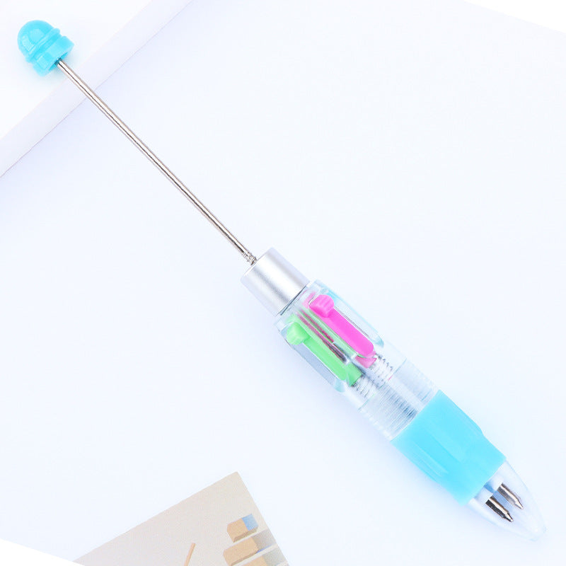 Creative four-color bead pen, multi-color refill, key mark plastic, ballpoint pen, four-color DIY push gift
