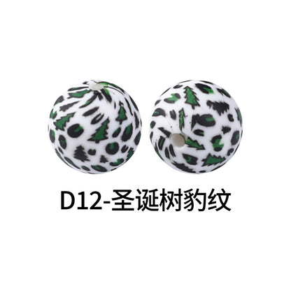15mm new rhombus pattern silicone beads water transfer leopard print bracelet beaded jewelry silicone loose beads wholesale