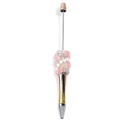 Cross-border rose bead pen wholesale creative DIY plastic beaded ballpoint pen hand sticker diamond bead pen