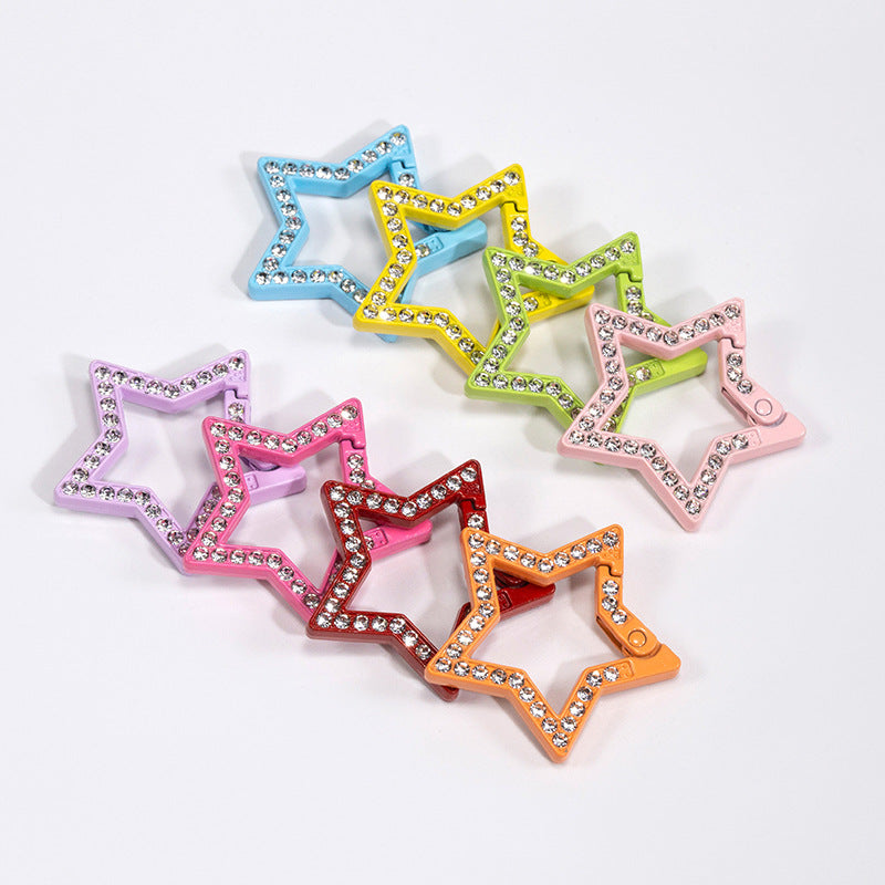 34mm Painted Diamond Spring Buckle Star Opening Ring Spring Ring Keychain DIY Small Accessories Alloy Connecting Ring