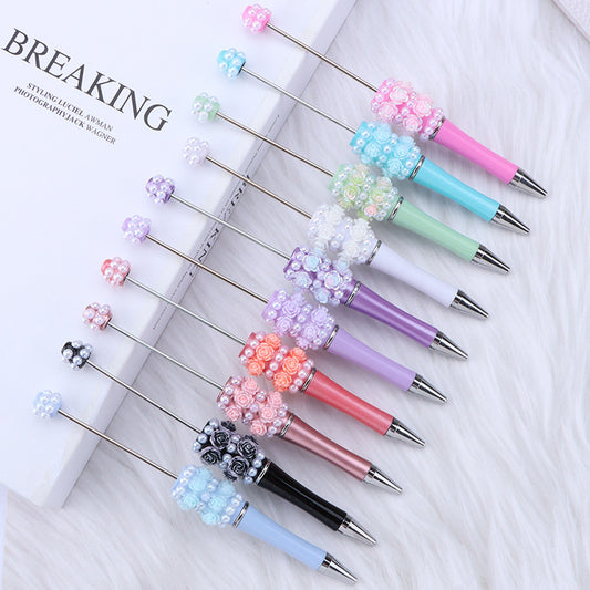DIY new heavy industry bead pen, flower pearl bead pen, handmade patch pen cap with drill swirling gift pen
