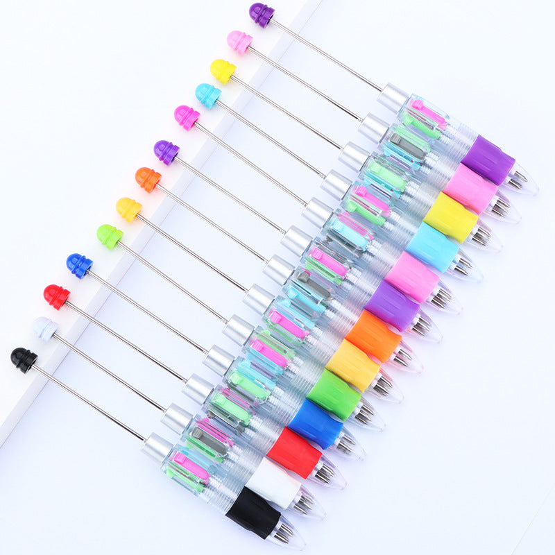 Creative four-color bead pen, multi-color refill, key mark plastic, ballpoint pen, four-color DIY push gift