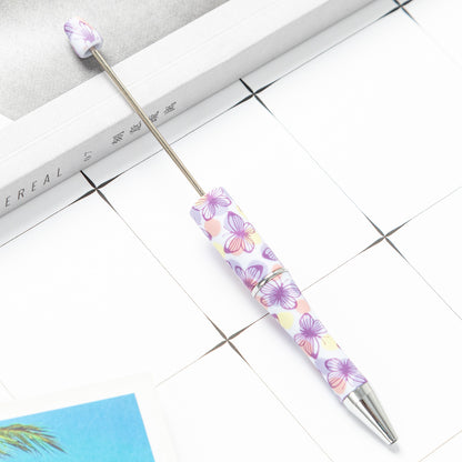 DIY plastic bead pen creative handmade leopard print floral cow bead pen wholesale printing new plastic bead pen