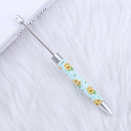 DIY long printed bead pen, national flag sunflower pattern creative cute grain bead pen plastic bead ballpoint pen