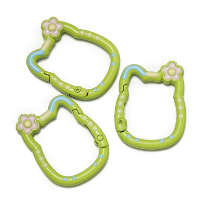 28*35mm HK Flower Head Alloy Painted Paint Kitty Cat Spring Chain Key Ring DIY Mobile Phone Pendant Bag Buckle Ring