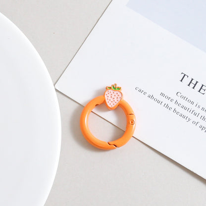 27mm Strawberry Keychain Round with Strawberry Pattern Color Paint Spring Buckle DIY Jewelry Accessories Keychain Connecting Ring