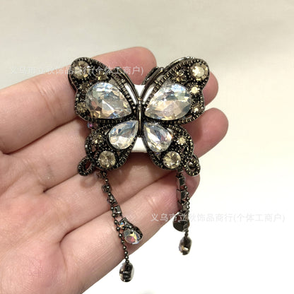Heavy Industry Soft Pottery Three-dimensional Advanced Sense Butterfly Crystal Tassel Beads Wear Pen Loose Beads Handmade Mobile Phone Chain Accessories DIY