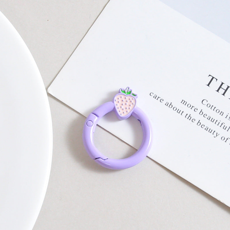 27mm Strawberry Keychain Round with Strawberry Pattern Color Paint Spring Buckle DIY Jewelry Accessories Keychain Connecting Ring