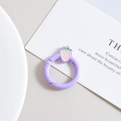 27mm Strawberry Keychain Round with Strawberry Pattern Color Paint Spring Buckle DIY Jewelry Accessories Keychain Connecting Ring