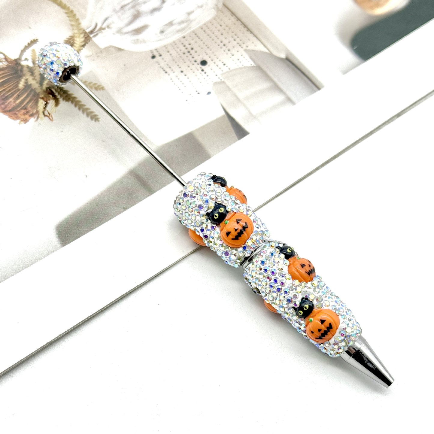 Halloween full diamond bead pen DIY skeleton pumpkin ghost series beaded ballpoint pen creative dark heavy pen
