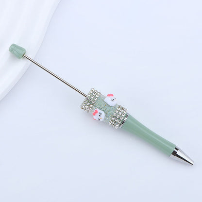 New KT cat litter sugar string bead pen DIY handmade cute fantasy cartoon cat cute jingle cat beaded ballpoint pen