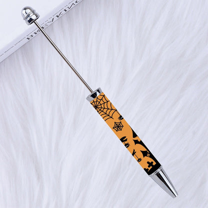 DIY Plastic Beadable Pens with Halloween Pumpkin Ghost Bat Spider Prints