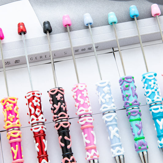 Spot cream glue hand-painted bead pen DIY hand-painted oil ballpoint pen Macaron plastic beaded ballpoint pen