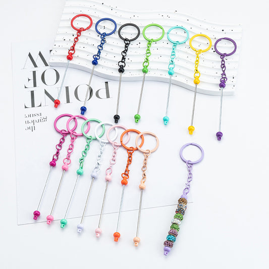 New DIY beaded keychain pendant, small gift metal keychain pendant, spot candy-colored keychain.