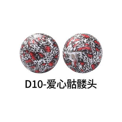 15mm new rhombus pattern silicone beads water transfer leopard print bracelet beaded jewelry silicone loose beads wholesale