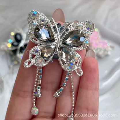 Heavy Industry Soft Pottery Three-dimensional Advanced Sense Butterfly Crystal Tassel Beads Wear Pen Loose Beads Handmade Mobile Phone Chain Accessories DIY