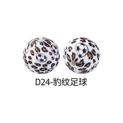 15mm new rhombus pattern silicone beads water transfer leopard print bracelet beaded jewelry silicone loose beads wholesale