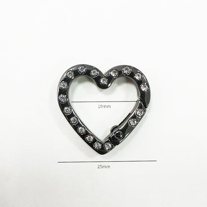 2.5 * 2.6Cm Double Side with Diamond Heart Metal Key Ring Alloy with Drill Love Spring Ring, Household Keychain Pendant Doll Bag Jewelry DIY Open Key Ring