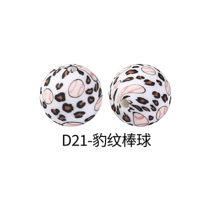15mm new rhombus pattern silicone beads water transfer leopard print bracelet beaded jewelry silicone loose beads wholesale