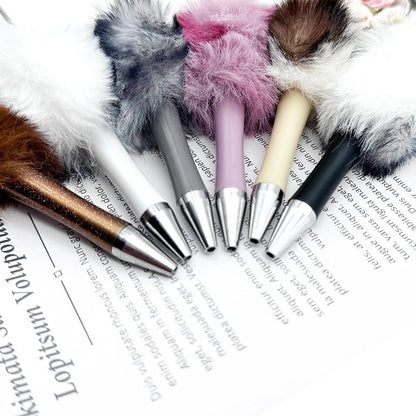 Cross-border innovative leopard print hairball bead pen DIY handmade hairball ballpoint pen cute student gift pen spot