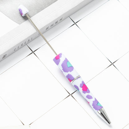 DIY plastic bead pen creative handmade leopard print floral cow bead pen wholesale printing new plastic bead pen