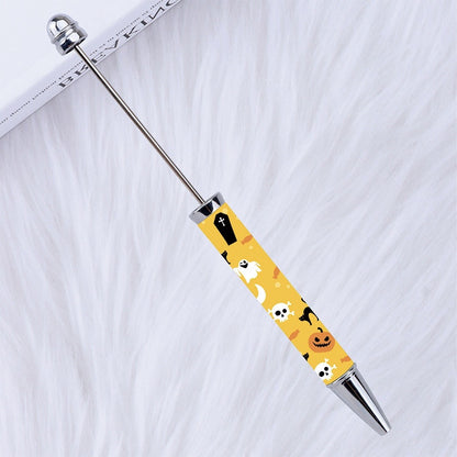 DIY Plastic Beadable Pens with Halloween Pumpkin Ghost Bat Spider Prints