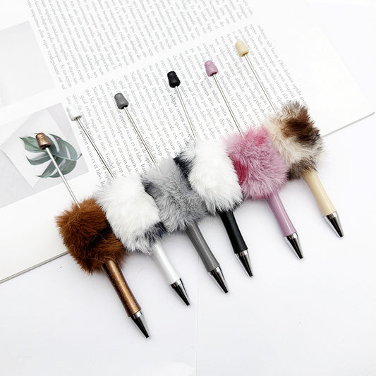 Cross-border innovative leopard print hairball bead pen DIY handmade hairball ballpoint pen cute student gift pen spot