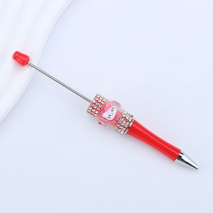 New KT cat litter sugar string bead pen DIY handmade cute fantasy cartoon cat cute jingle cat beaded ballpoint pen