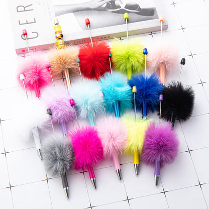 Cross-border plastic plush bead pen creative handmade DIY ballpoint pen new cartoon hairball bead pen wholesale